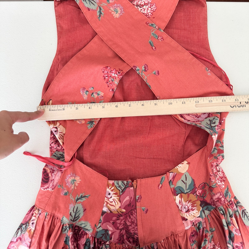 Vintage 90s Floral Dress Small Fit Flare Basque Waist Romantic Garden 50s Style - Picture 15 of 15